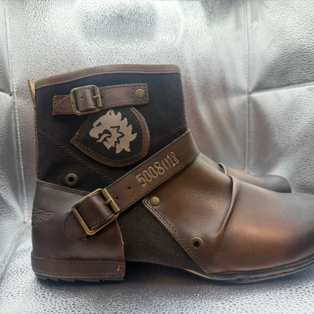 Size 11.5 Osstone Brown Mens Leather Round Toe Ankle Moto Chukka Boots‎ 5008-1
